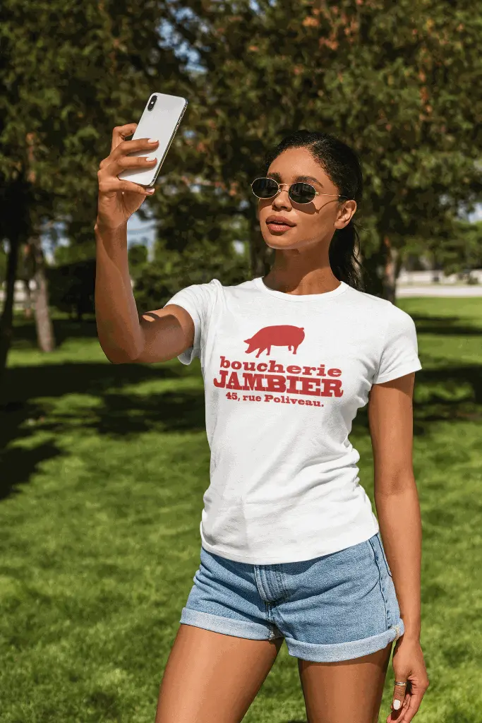 Boucherie_Jambier_t-shirt-mockup-of-a-woman-taking-a-selfie-at-a-park-5179-el1.webp