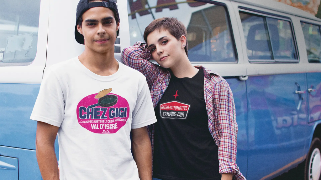 couple-wearing-different-round-neck-tees-mockup-against-a-blue-van-a16443.webp